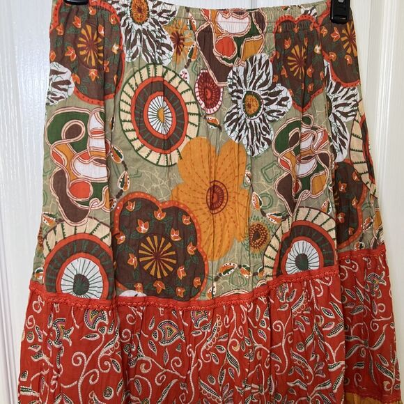 Coldwater Creek Tiered Maxi Skirt Womens Medium Patchwork Gypsy Cottagecore Boho - Picture 2 of 8